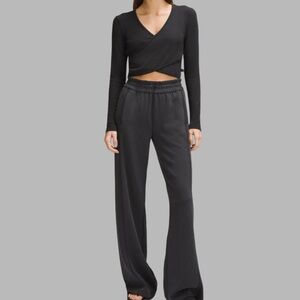 Lululemon Woman’s High Waisted Ribbed Black Wide Leg Pants with Drawstring 14